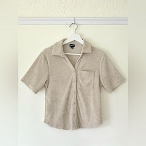 Gap Body beige Towel Terry button front short sleeve top